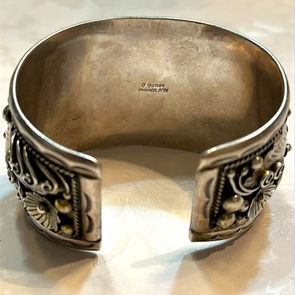 Vintage Navajo G James Signed Kingman Turquoise Silver Cuff Bracelet Heavy🔥🔥🔥 - Picture 7 of 16